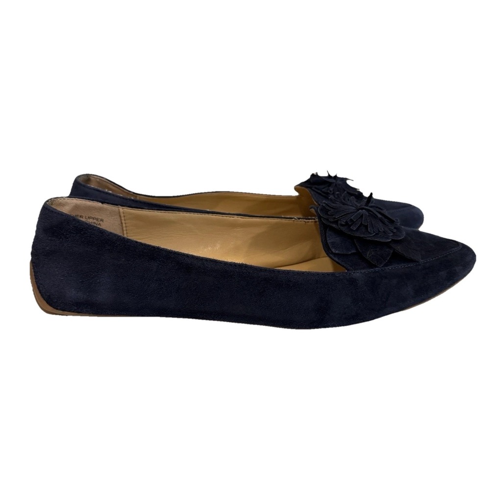 Talbots Navy Suede Leather Loafer Flats Womens 8M 3D Flower Pointed Toe Office - Picture 3 of 10